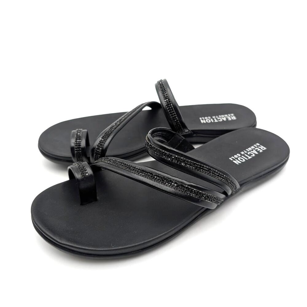 Reaction Kenneth Cole Gia Crystal Strap Sandals Women's Black Size US8.5 EU39.5
